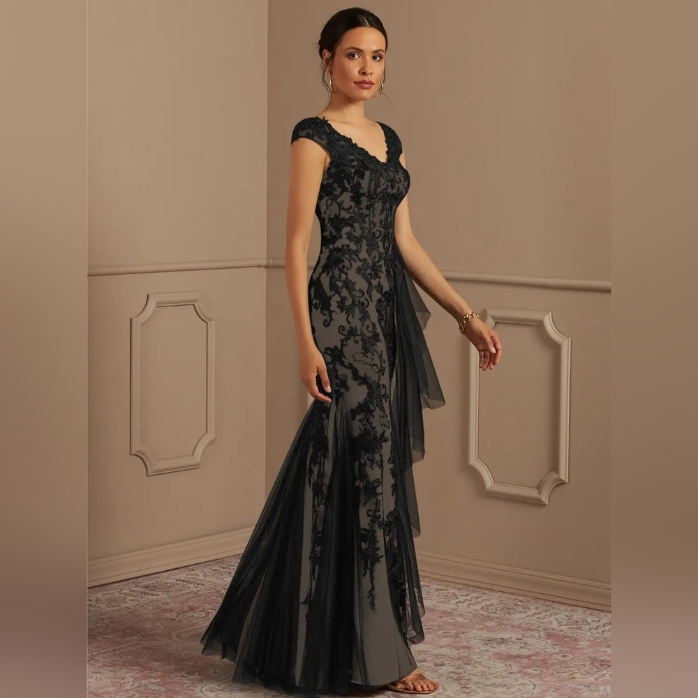 Azazie Black and Charcoal Lace Mermaid Gown